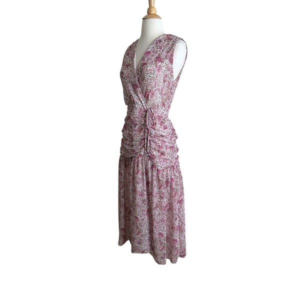 ANN TAYLOR Floral Chiffon Ruched Flare MIDI Dress Surplice Neck Cottagecore 8P‎ - Picture 6 of 16